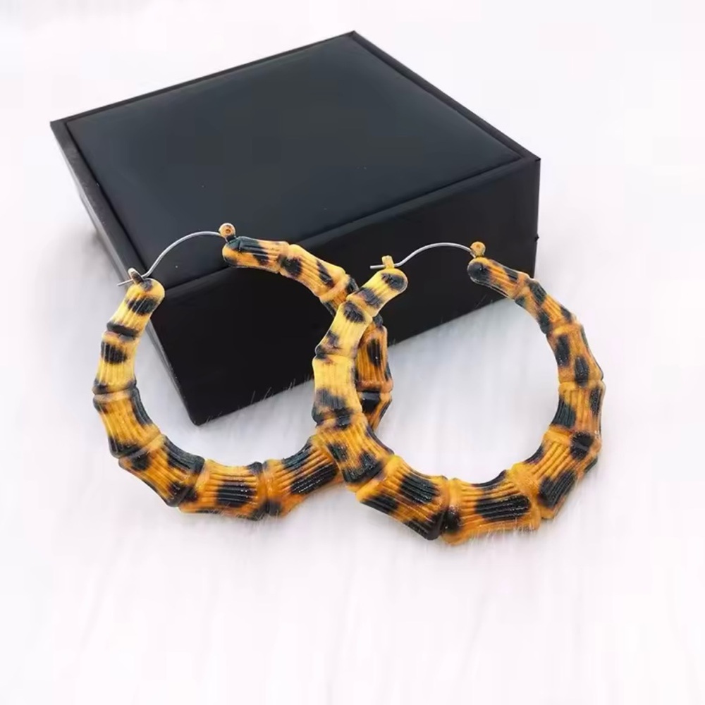 Leopard Print Bamboo Hoop Earrings